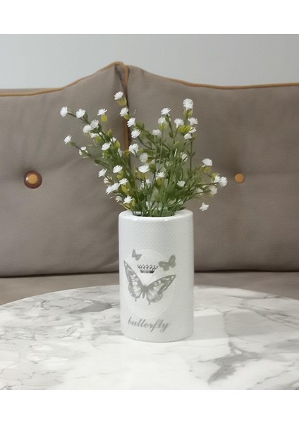 2 Adet Vazo Dahil,vazoda Çiçek,beyaz Yapay Çiçek,vazo Dekoratif Kelebek Desenli 7X7X16CM fiyatları