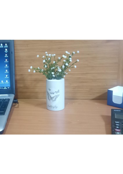 2 Adet Vazo Dahil,vazoda Çiçek,beyaz Yapay Çiçek,vazo Dekoratif Kelebek Desenli 7X7X16CM modelleri