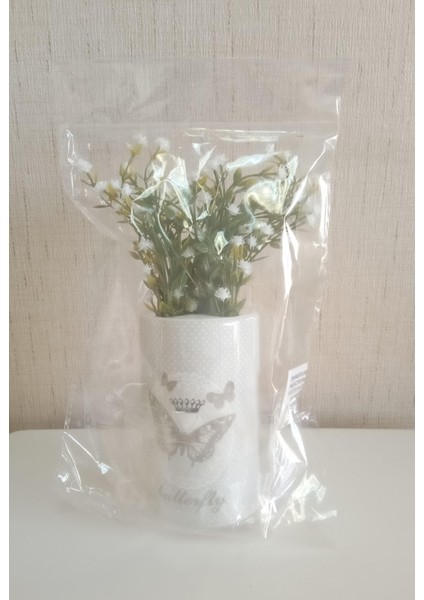 2 Adet Vazo Dahil,vazoda Çiçek,beyaz Yapay Çiçek,vazo Dekoratif Kelebek Desenli 7X7X16CM fırsatları
