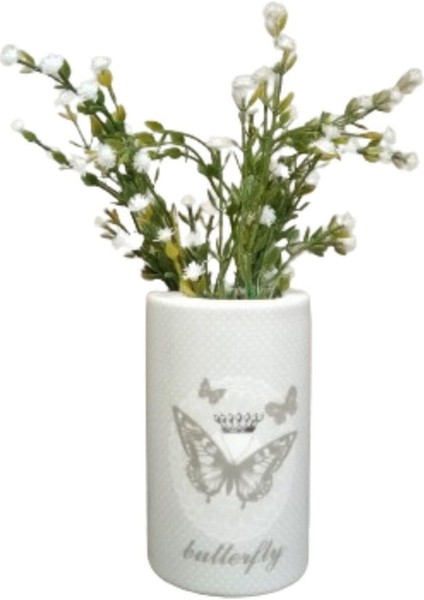 2 Adet Vazo Dahil,vazoda Çiçek,beyaz Yapay Çiçek,vazo Dekoratif Kelebek Desenli 7X7X16CM