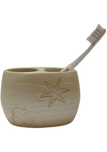 2 Adet Diş Fırçalık Istiridye Poliresin 10X10X9CM Banyo Seti