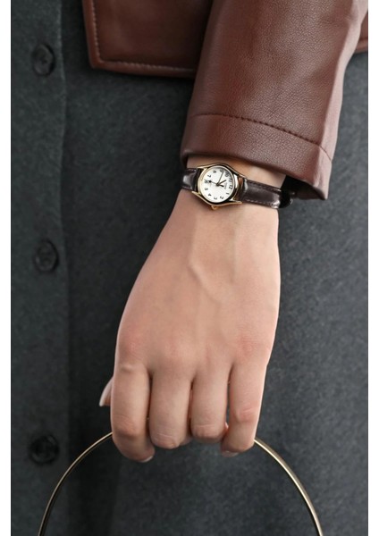 Kadın Kol Saati Deri Kordon Mineral Cam 1 ATM Su Geçirmez Altın Renkli Çelik Kasa fiyatları