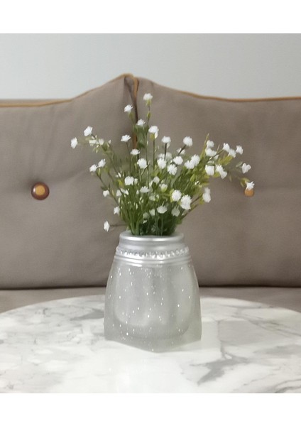 2 Adet Vazo Dahil,vazoda Çiçek,beyaz Yapay Çiçek,vazo Dekoratif Kristal Taşlı Gümüş Poliresin 7X7X15CM fiyatları