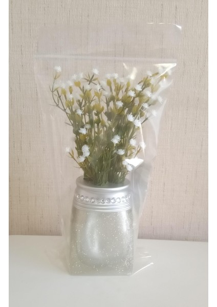 2 Adet Vazo Dahil,vazoda Çiçek,beyaz Yapay Çiçek,vazo Dekoratif Kristal Taşlı Gümüş Poliresin 7X7X15CM fırsatları
