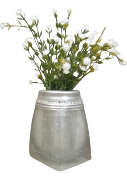 2 Adet Vazo Dahil,vazoda Çiçek,beyaz Yapay Çiçek,vazo Dekoratif Kristal Taşlı Gümüş Poliresin 7X7X15CM indirimleri