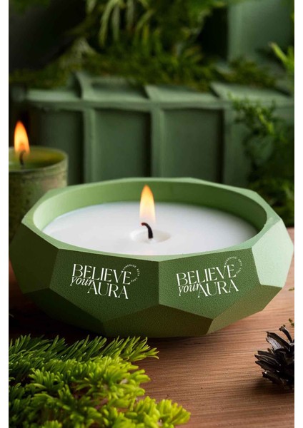 Sandal Ağacı Kokulu Mum - %100 Soya Mumu El Yapımı Yeşil Beton Aromaterapi Kokulu Mum - 450 cc