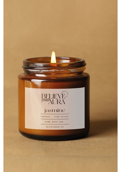 Yasemin Kokulu Mum - %100 Doğal Soya Mumu Amber Kavanoz Aromaterapi Mum - 100 cc