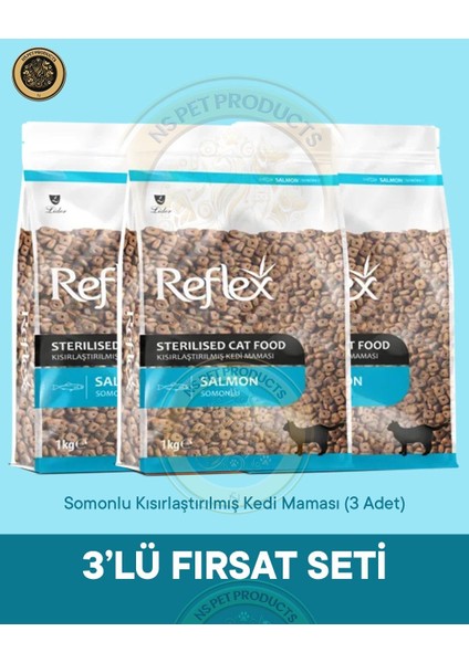 Somonlu Kısırlaştırılmış Yetişkin Kedi Maması 3'lü Fırsat – 1kg × 3 Paket