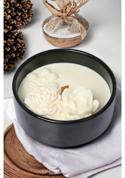 Gül Kokulu Mum - Şakayık Dekorlu %100 Doğal Soya Mumu Gül Kokulu Mum - 350 cc fırsatları