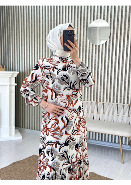 Eteği Volanlı Dokuma Viskon Elbise fiyatları