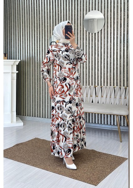 Eteği Volanlı Dokuma Viskon Elbise modelleri