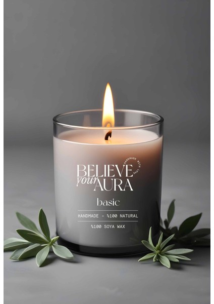 Kokusuz Doğal Mum - %100 Doğal Soya Mumu Aromaterapi ve Dekoratif Gri Bardak Mum - 300 cc