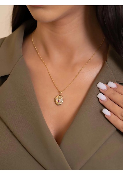 14 Ayar Altın Fuşya Taşlı Anka Kolye