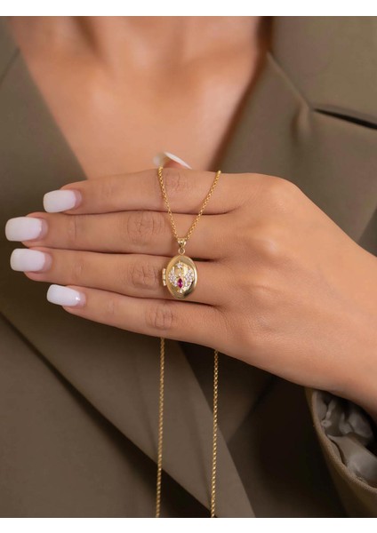 14 Ayar Altın Fuşya Taşlı Anka Kolye fiyatları