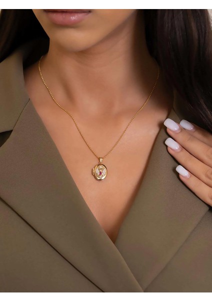 14 Ayar Altın Fuşya Taşlı Anka Kolye fırsatları