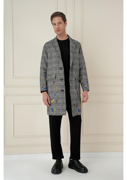 Plt 086 Slim Fit Siyah-Beyaz Spor Palto