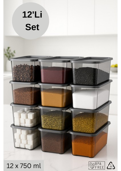 Dikdörtgen Saklama Kabı & Baharatlık 12 Adet - 750 ml