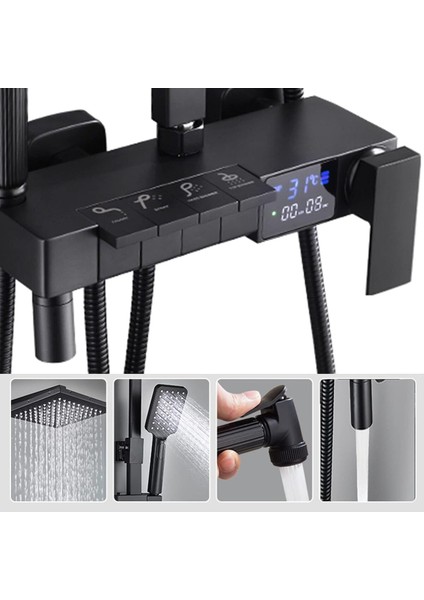 Dijital Sıcaklık LED Ekranlı Banyo Duş Seti Piyano Tuşlu Yeni Tasarım Siyah 7 Yıl Garantili Ithal fiyatları