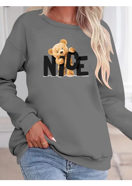 Kadın Uzun Kollu Bisiklet Yaka Viskon Iki Iplik Bluz