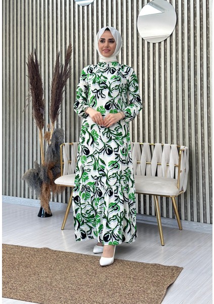 Eteği Volanlı Dokuma Viskon Elbise modelleri