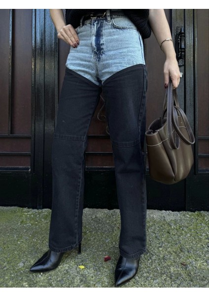 Jeans Kot Parçalı Palazzo Pantolon - Siyah indirimleri