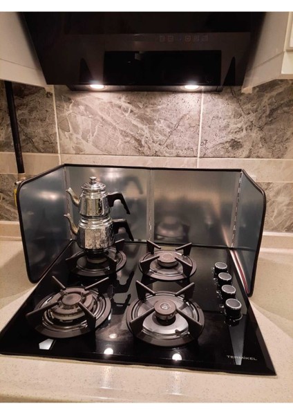 Yağ Sıçratmayan Ocak Arkası Koruyucu - 120x30 cm, Gri, Katlanabilir, Isıya Dayanıklı Galvanizli Sac indirimleri