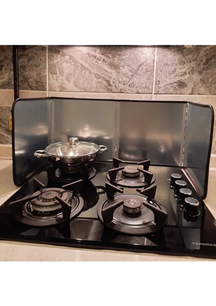 Yağ Sıçratmayan Ocak Arkası Koruyucu - 120x30 cm, Gri, Katlanabilir, Isıya Dayanıklı Galvanizli Sac