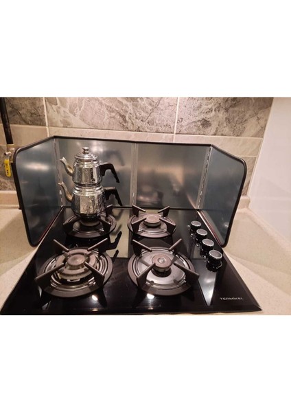 Yağ Sıçratmayan Ocak Arkası Koruyucu - 120x30 cm, Gri, Katlanabilir, Isıya Dayanıklı Galvanizli Sac