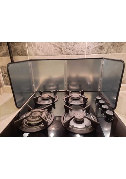 Yağ Sıçratmayan Ocak Arkası Koruyucu - 120x30 cm, Gri, Katlanabilir, Isıya Dayanıklı Galvanizli Sac
