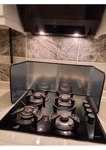 Yağ Sıçratmayan Ocak Arkası Koruyucu - 120x30 cm, Gri, Katlanabilir, Isıya Dayanıklı Galvanizli Sac