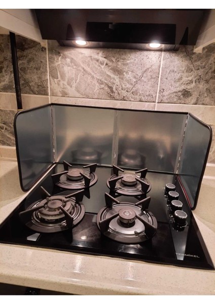 Yağ Sıçratmayan Ocak Arkası Koruyucu - 120x30 cm, Gri, Katlanabilir, Isıya Dayanıklı Galvanizli Sac