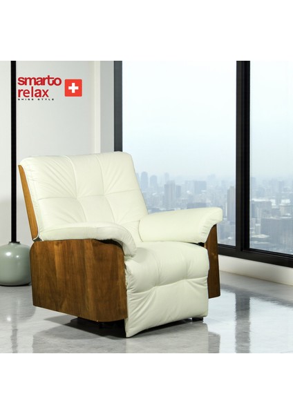 TV Koltuğu Berjer (Beyaz) – Basel Serisi, Elektrikli Kademeli Sırt Dayama, Ergonomik, Deri Döşeme, Kontrol Panelli, Dekoratif Tekli Koltuk