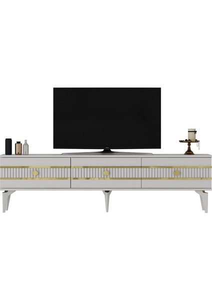 Lenoract 180CM Tv Sehpası Beyaz-Altın modelleri