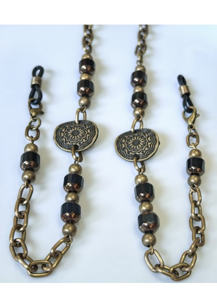 Gözlük Zinciri Antik Altın Zincirli Gerçek Kristal Siyah Taşlı Otantik Zincir fiyatları