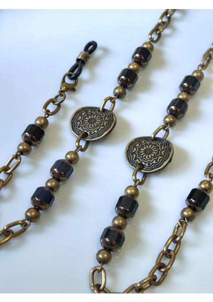 Gözlük Zinciri Antik Altın Zincirli Gerçek Kristal Siyah Taşlı Otantik Zincir fırsatları