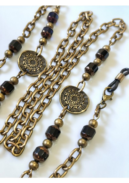 Gözlük Zinciri Antik Altın Zincirli Gerçek Kristal Siyah Taşlı Otantik Zincir indirimleri
