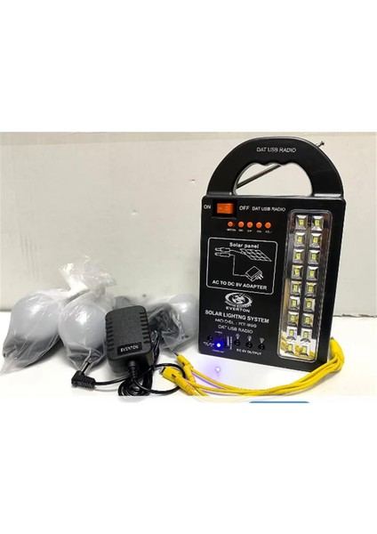 RT-999 Solarpanelli -Ledli Güneş Enerjili Radyo Usb- 3 Adet Ampul Şarjlı (Solar 9V-3.5W)