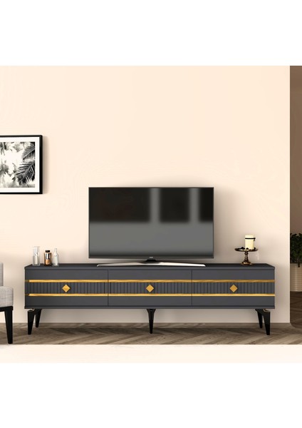 Lenoract 180CM Tv Sehpası Antrasit-Altın