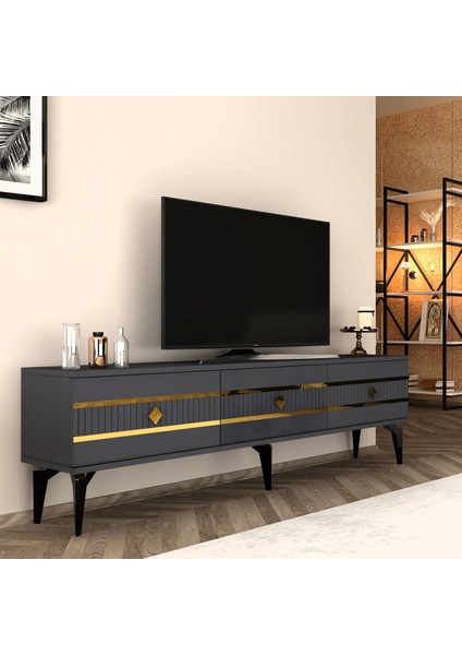 Lenoract 180CM Tv Sehpası Antrasit-Altın indirimleri