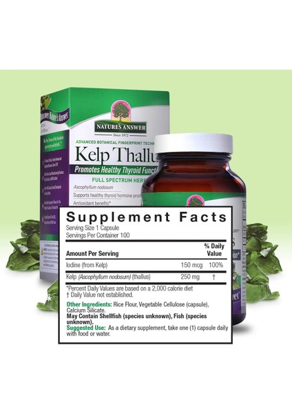 Kelp Whole1 00 Capsules Thallus 100 Laminariales Sodium Iodine Thyroid Sodyum Mineral İyot fiyatları