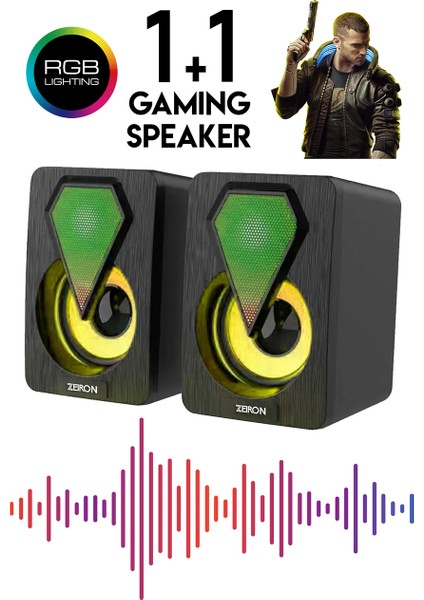 ZN-100U Sound 2.0 Multimedia 3W*2 Siyah USB Rgb Işıklı Gaming Speaker Hoparlör