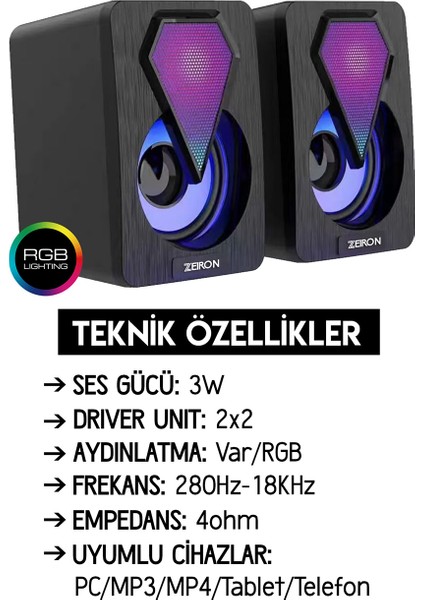 ZN-100U Sound 2.0 Multimedia 3W*2 Siyah USB Rgb Işıklı Gaming Speaker Hoparlör fiyatları