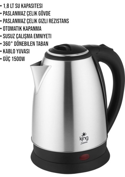 Paslanmaz Çelik Su Isıtıcı 1.8l 1500W, Güçlü ve Dayanıklı Kettle fiyatları