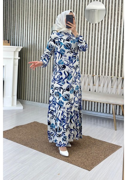 Eteği Volanlı Dokuma Viskon Elbise modelleri