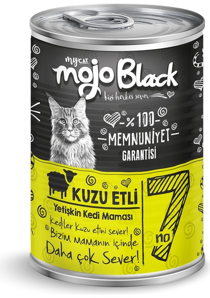 Mojo Black No:7 Tahılsız (400GR) Kuzu Etli Yetişkin Kedi Konservesi 12'li