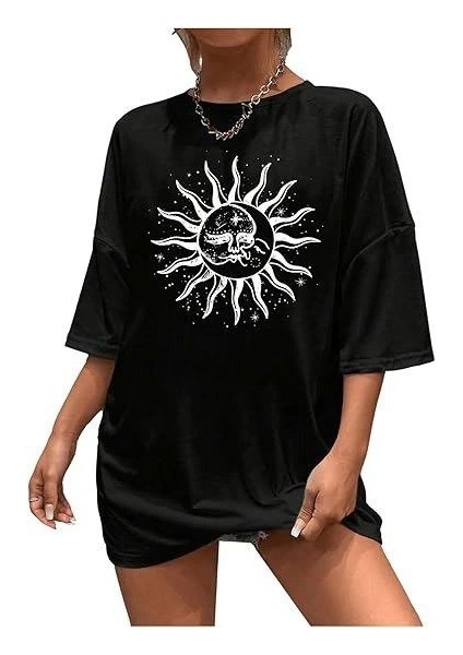 Bisiklet Yaka Baskılı T-Shirt - Siyah