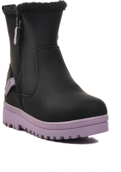 Siyah-Lila Fermuarlı Çocuk Bot 23003 F