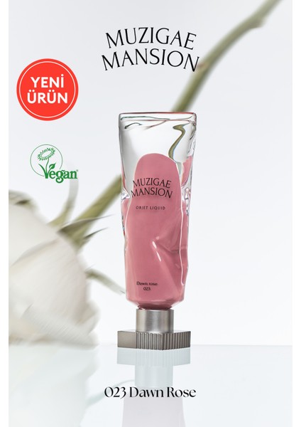 Gül Özlü, Kadife Bitiş Sunan, Nemlendirici ve Kalıcı Tint MUZIGAE MANSION Objet Liquid 023 Dawn Rose