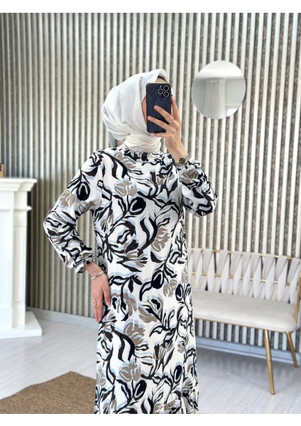 Eteği Volanlı Dokuma Viskon Elbise modelleri