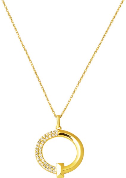 Halka Tasarım Çivili Sarı Altın Kolye